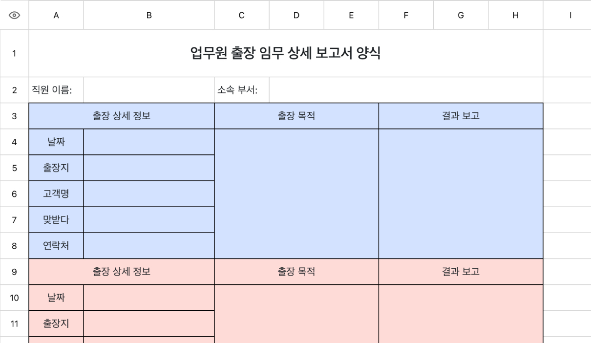 업무원 출장 임무 보고표